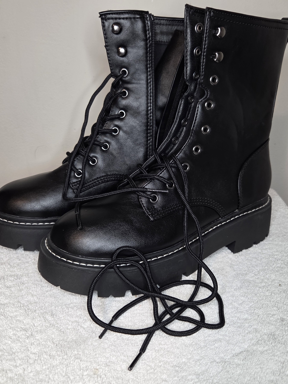 a new day Black Lace-Up Platform Combat Boots
